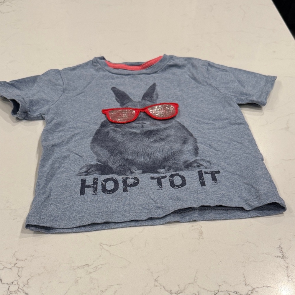 GAP Gray Kids Tee with Bunny and Red Glasses